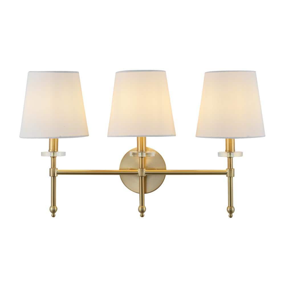 Olivia 23 in. 3-Light Brass Gold Modern Midcentury Iron LED Vanity Light