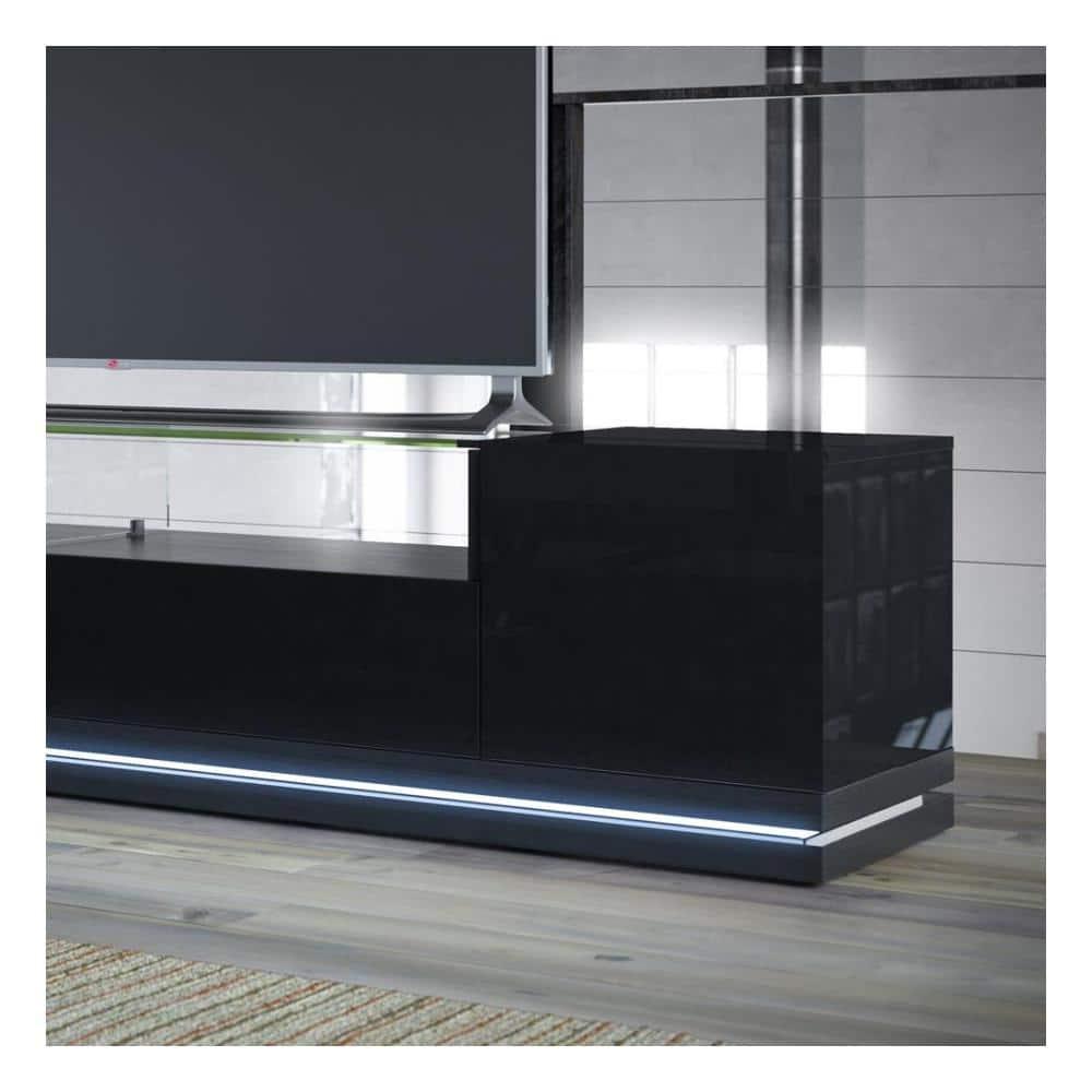 Vanderbilt Wood 85" TV Stand in Matte Black & Gloss