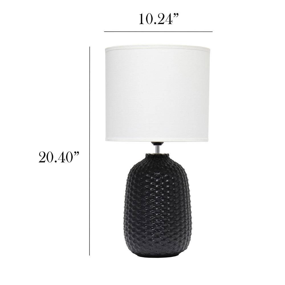 20.4" Traditional Ceramic Purled Texture Bedside Table Desk Lamp with White Fabric Drum Shade Black - Simple Designs: ETL Listed