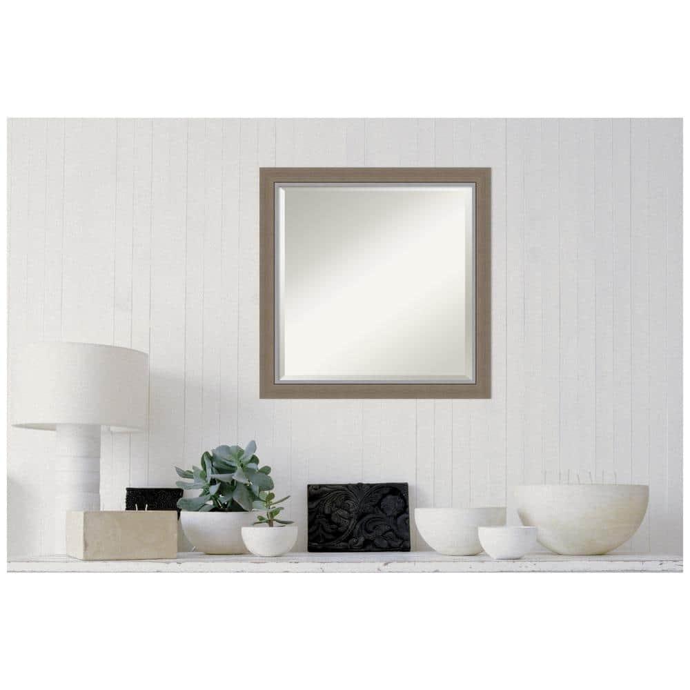 Amanti Art Beveled Bathroom Wall Mirror - Eva Narrow Frame Eva Brown Narrow Outer Size: 23 x 23 in Silver, Brown