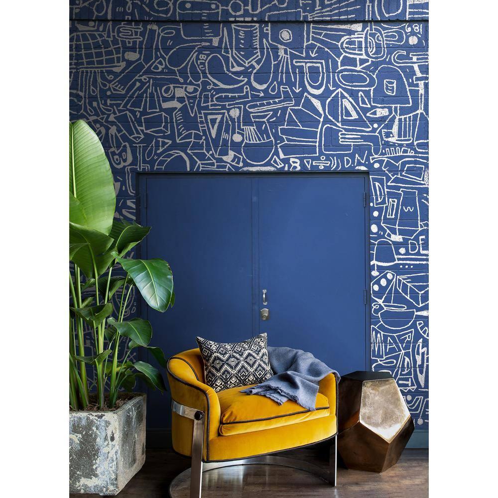 Large Blue Architectural Watercolor Wall Mural