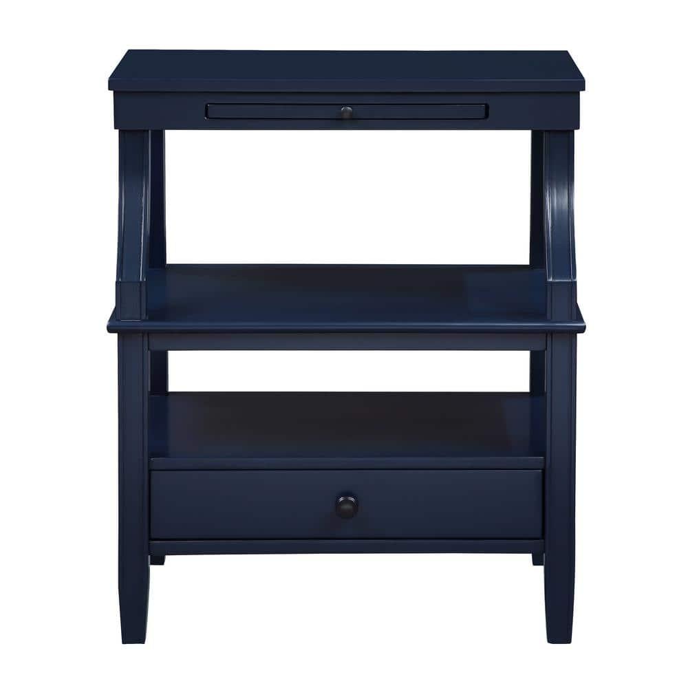Comfort Pointe Newton Nightstand Midnight Blue: Classic Hardware, Storage Shelf, Pull Out Tray
