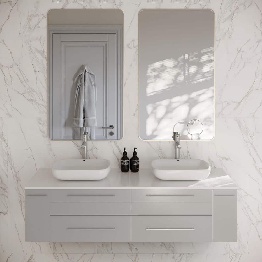 Fresca Lucera 60" Wall Mount Double Sink Modern Bathroom Vanity with Top and Vessel Sinks