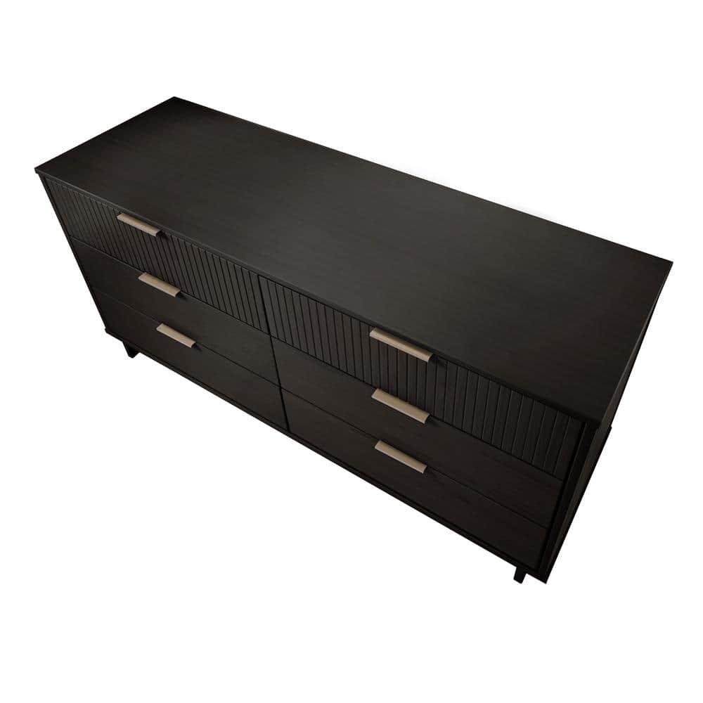 Granville Modern 6 Drawer Double Wide Dresser Black - Manhattan Comfort: Bedroom Storage, Soft Close