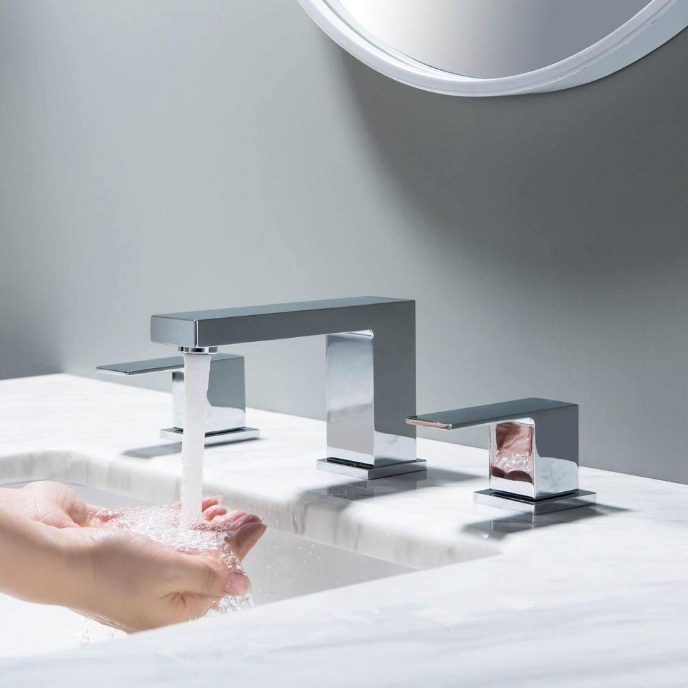 Cube Widespread Faucet 2-handle Bathroom Faucet with Drain Assembly