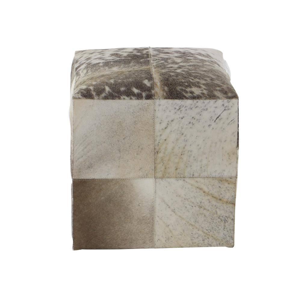DecMode Leather Handmade Cowhide Stool with Patchwork Pattern, Gray