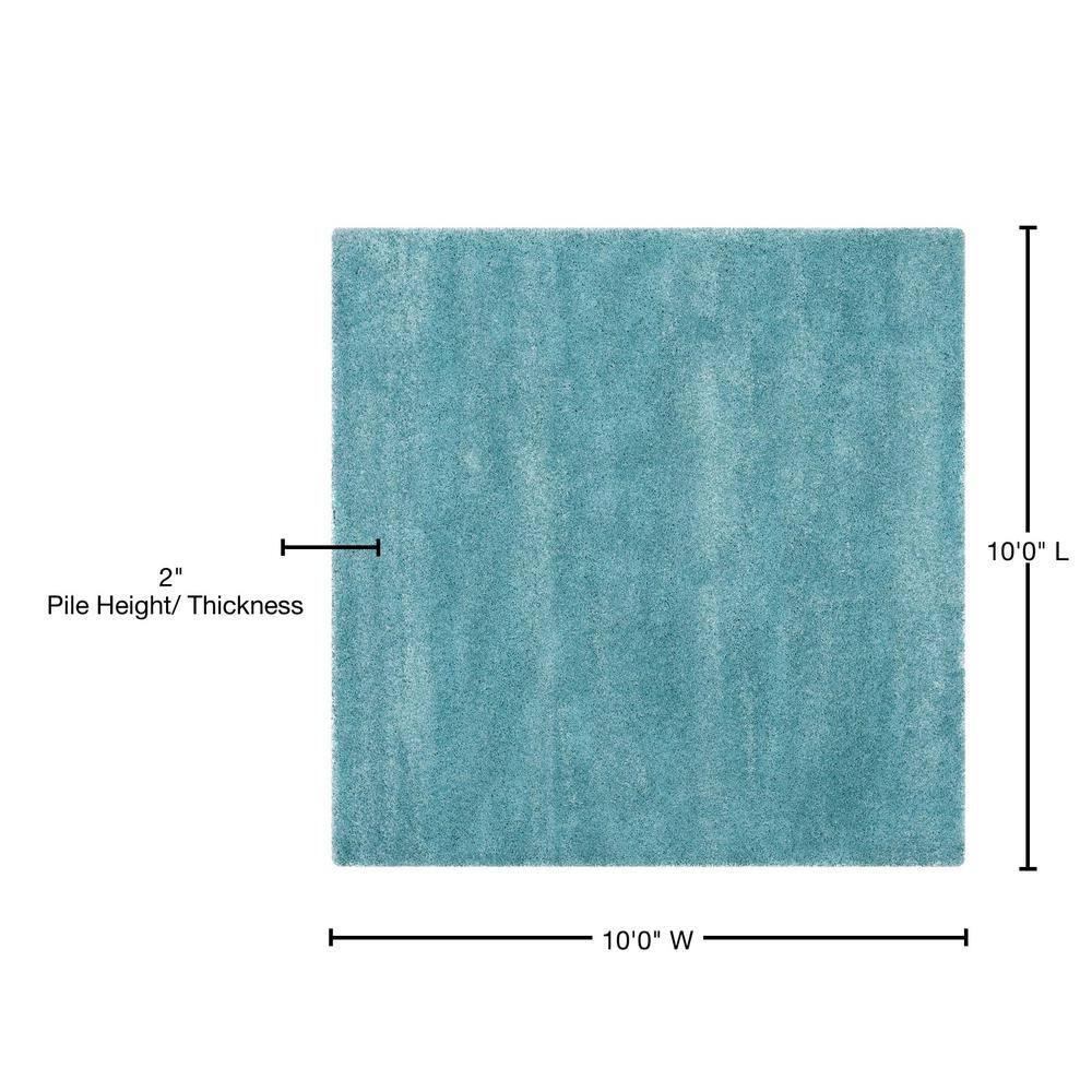 SAFAVIEH Milan Harlow Solid Plush Shag Area Rug, Aqua Blue, 10' x 10' Square