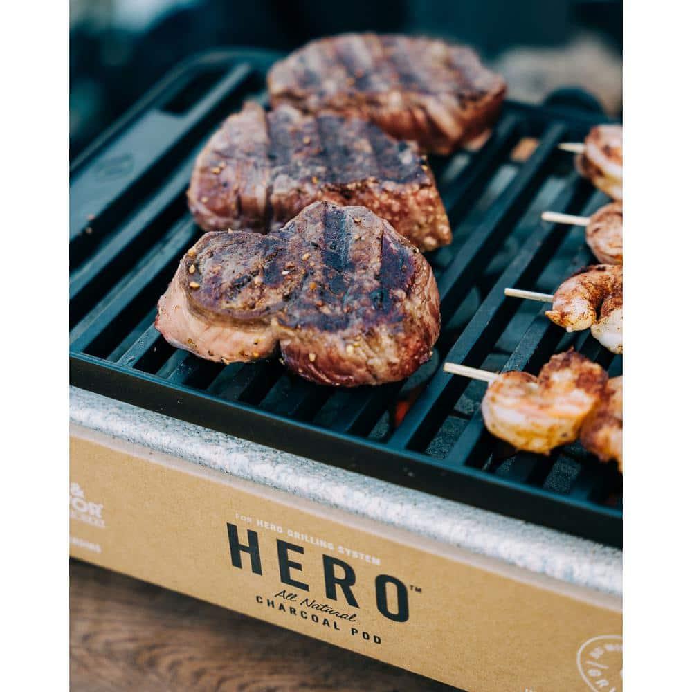 Fire & Flavor HERO Grill Kit Ultra-Portable Easy Instant Light Charcoal Grilling for Tailgating