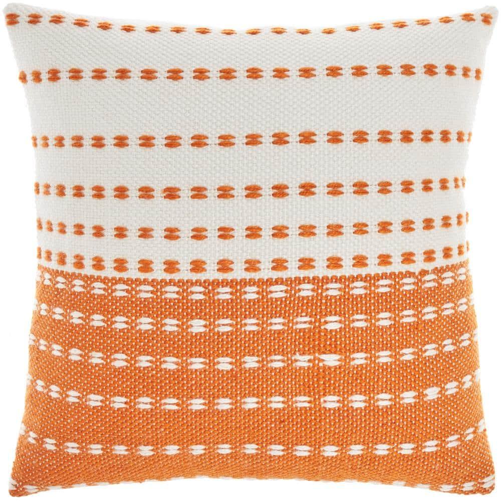 Nourison Stitched Stripe Orange 18" x 18" Indoor/Outdoor Throw Pillow