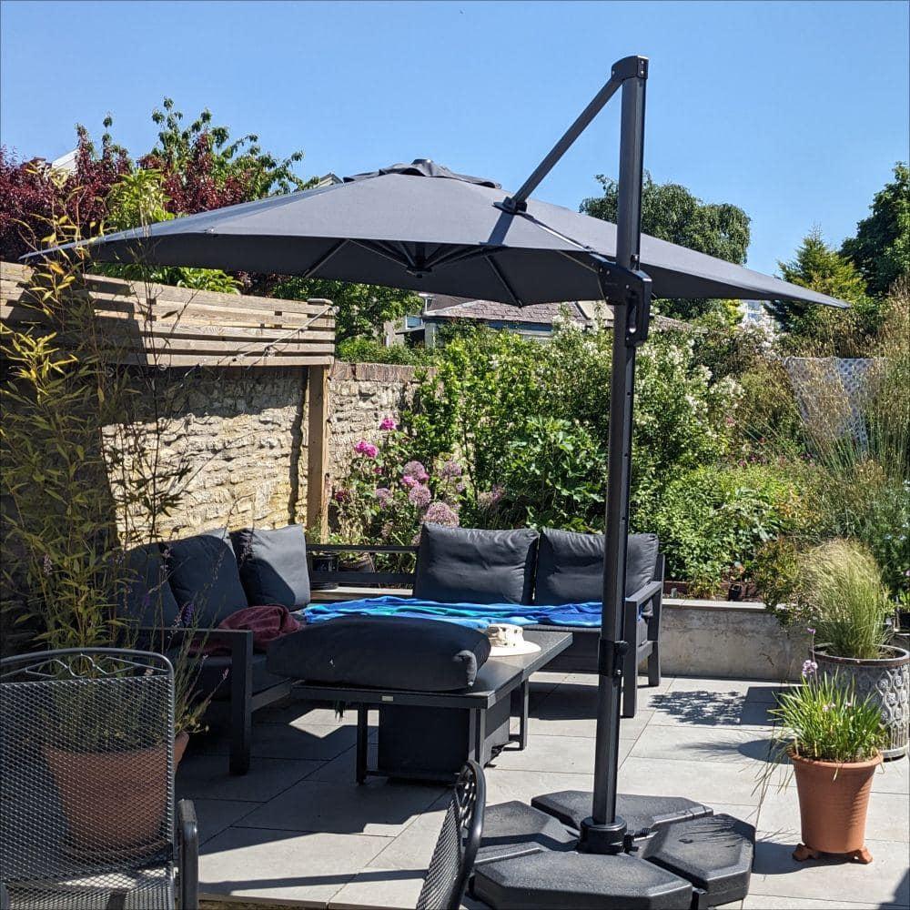 PURPLE LEAF 8 Feet Patio Umbrella Outdoor Cantilever Square Umbrella Aluminum Offset Umbrella with 360-degree Rotation for Garden Deck Pool Patio, Light Grey