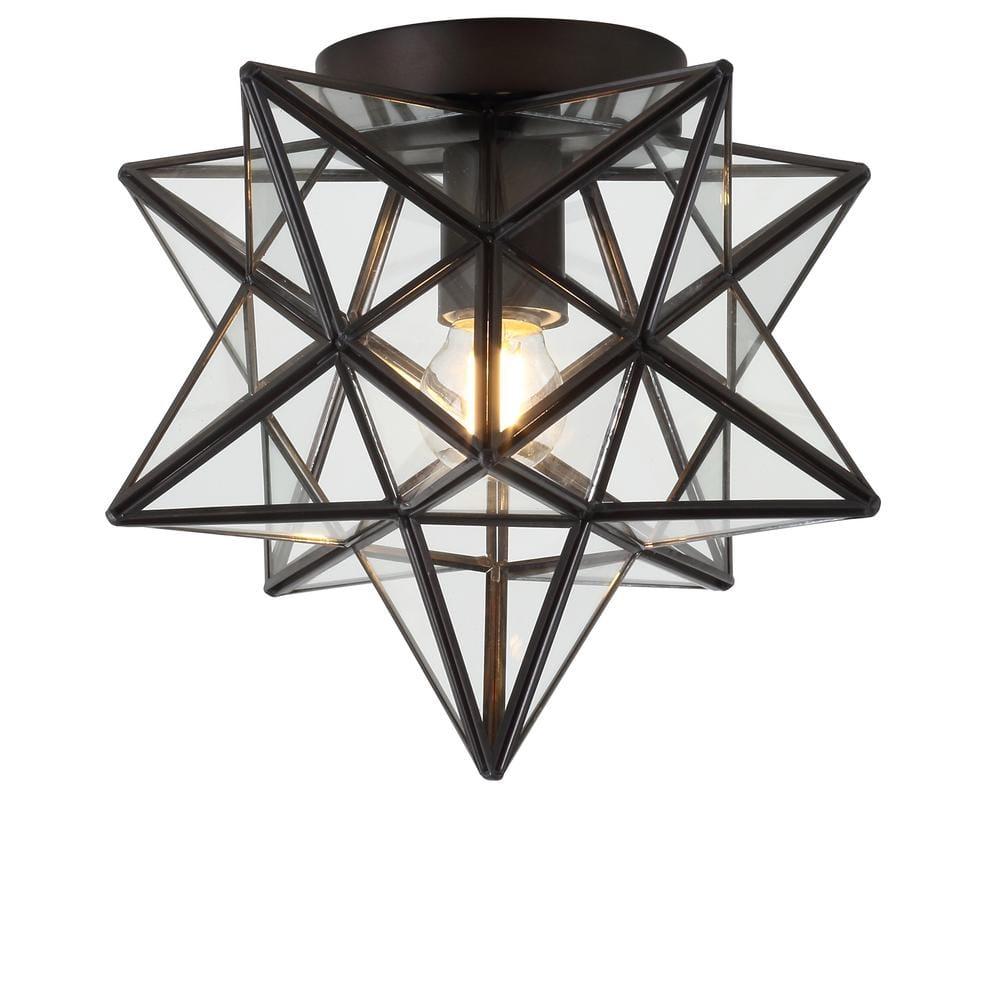 Stella 12" Moravian Star Metal/Clear Glass LED Flush Mount, Oil Rubbed Bronze
