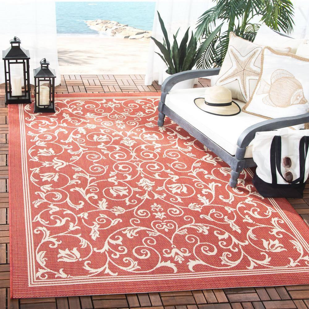 Courtyard CY2098 Power Loomed Indoor and Outdoor Area Rug - Red/Natural - 4'x5'7" - Safavieh