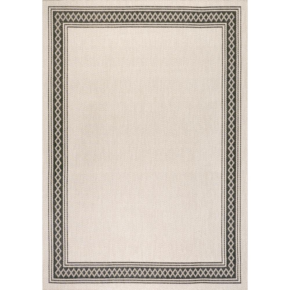8' x 10' Lucia Classic Diamond Border Indoor/Outdoor Area Rug, Cream/Black - JONATHAN Y
