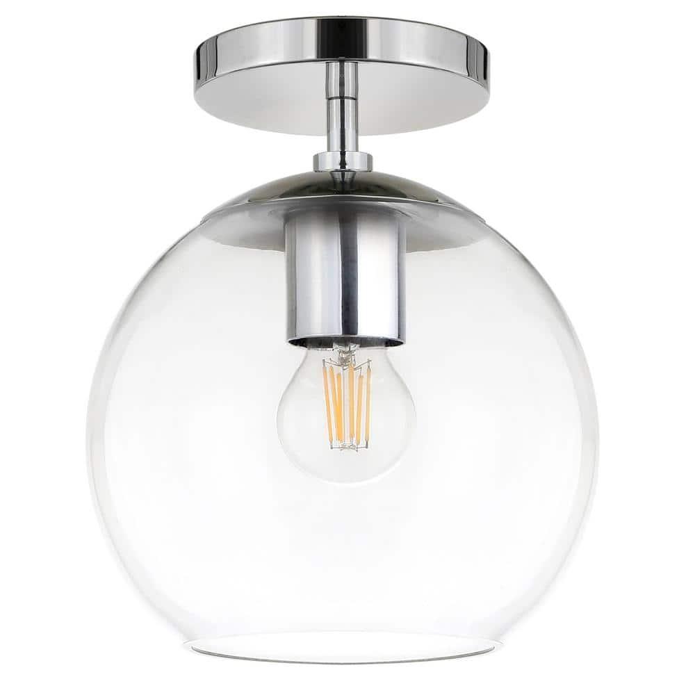 Evelyn&Zoe 9" Polished Nickel Finish Metal/Glass Semi Flush Mount