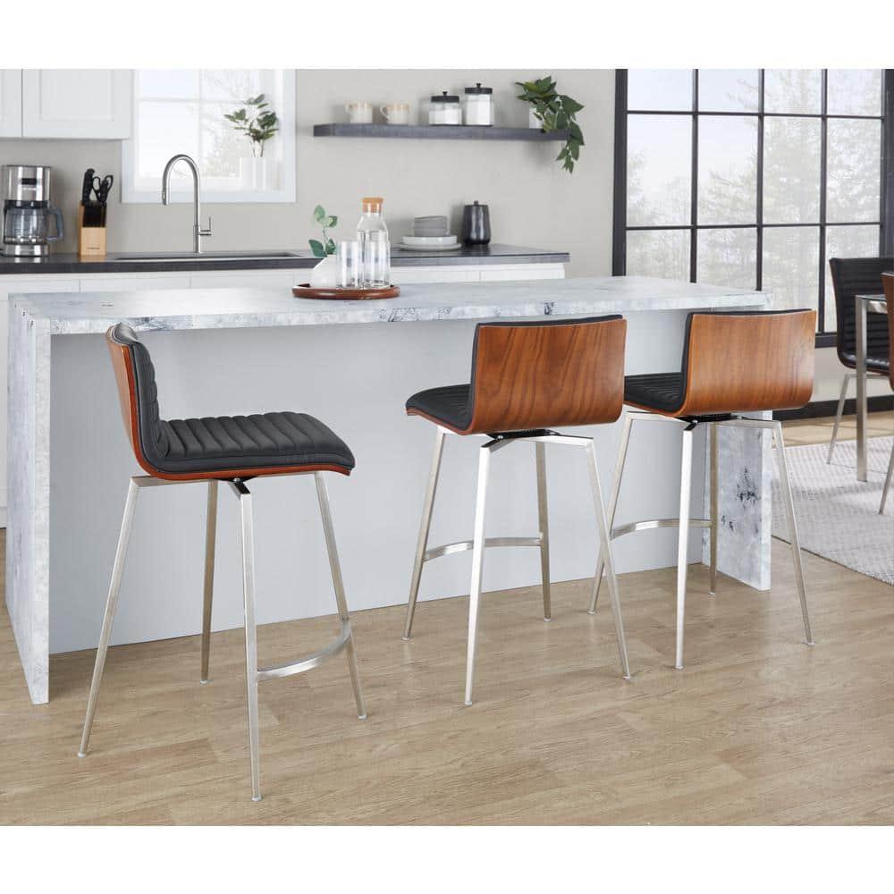 LumiSource Set of 2 Mason Contemporary Swivel Counter Height Barstools Black: Faux Leather, Steel Legs, Fixed 26" Seat Height