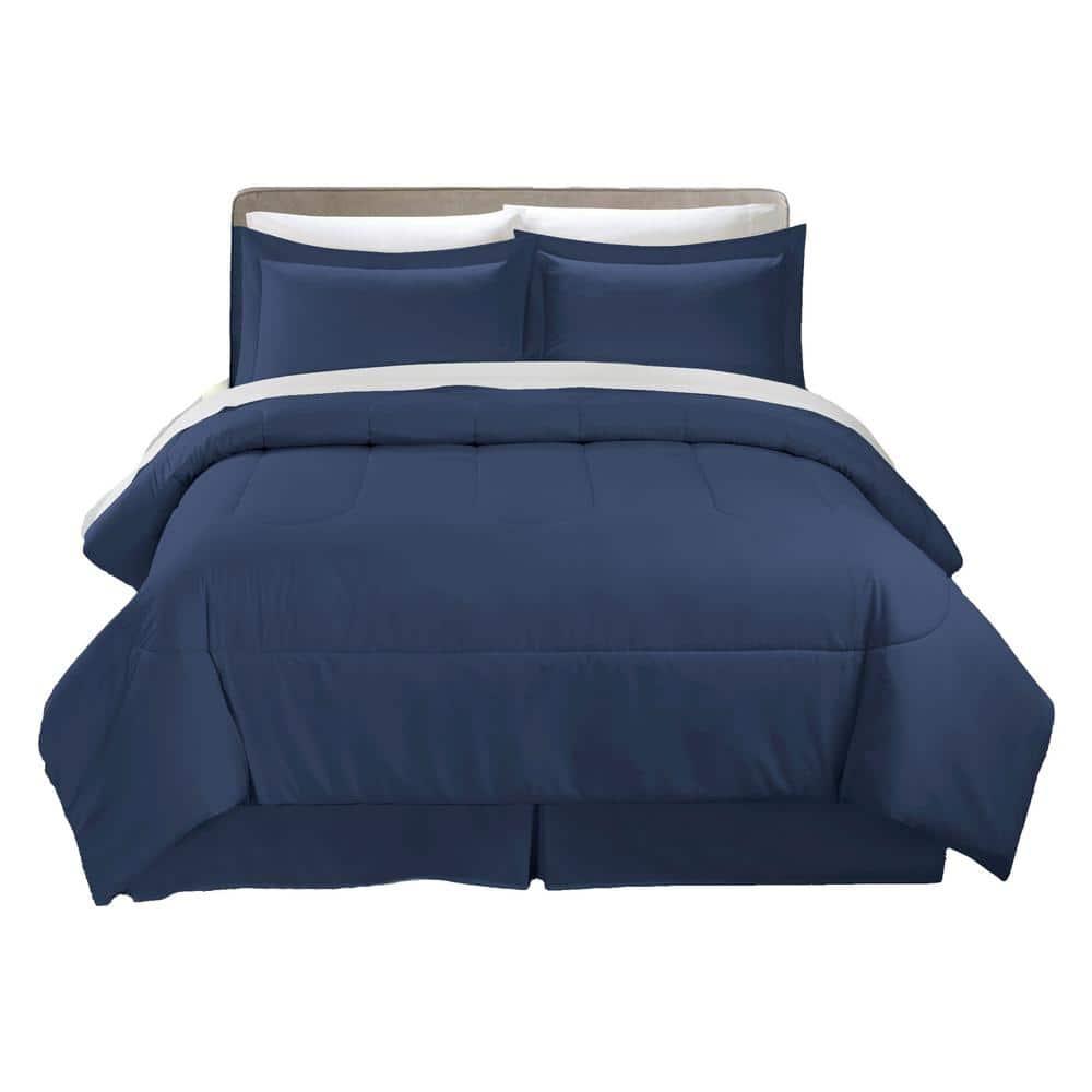 Swift Home | 8-Piece Ultra Soft Solid Bed-In-A-Bag Bedding Set Indigo Full