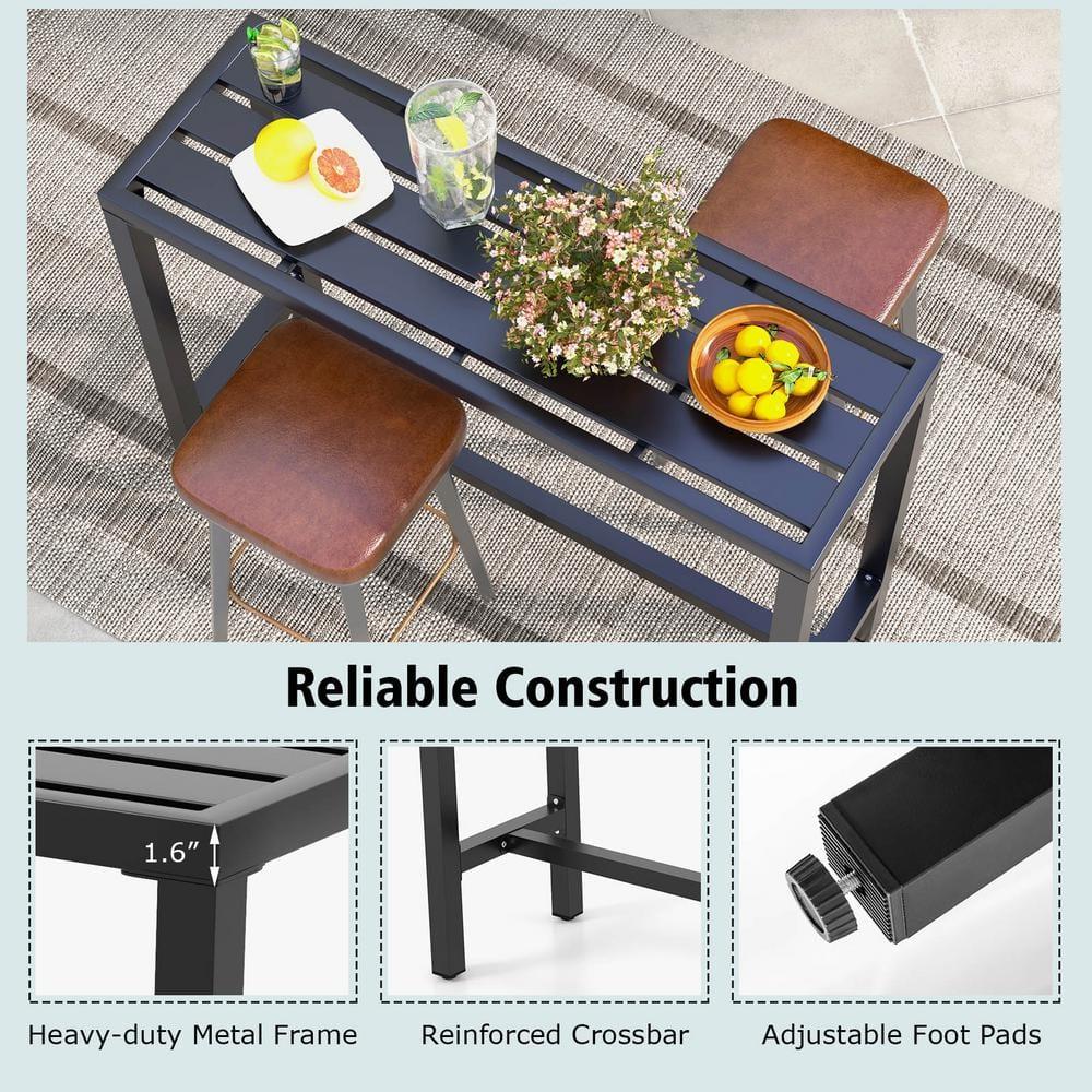 Costway Outdoor Metal Bar Table 48'' Patio Rectangular Counter Height Dining Table Black