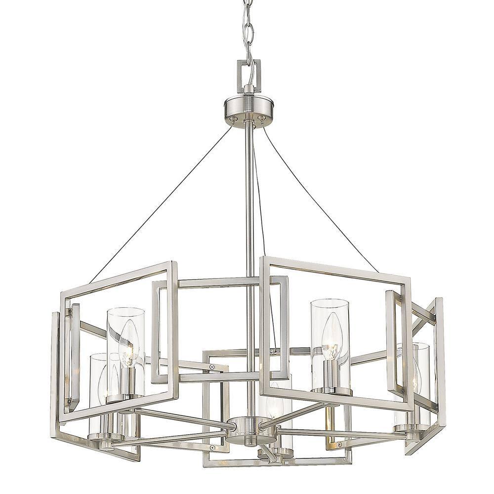 Golden Lighting Marco 5-Light Chandelier in Pewter with Clear Glass