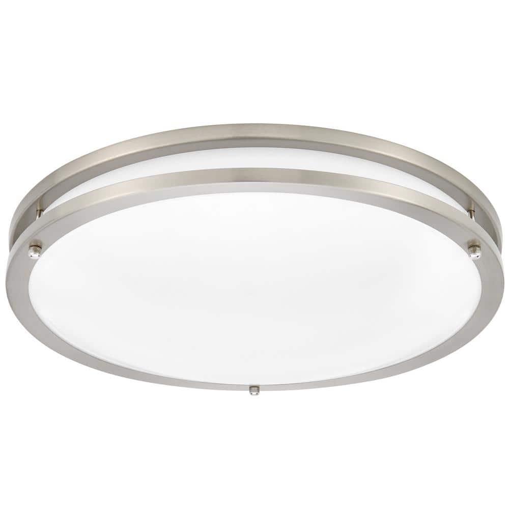 Maxxima 16 in. Satin Nickel LED Ceiling Mount Fixture 3000K Warm White, 2600 Lumens, Dimmable