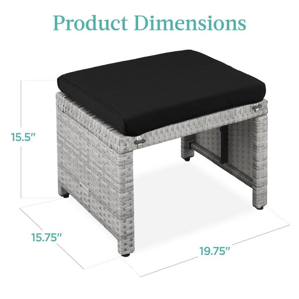 Best Choice Products Set of 2 Multipurpose Patio Wicker Ottomans w/ Removable Cushions - Gray/Black