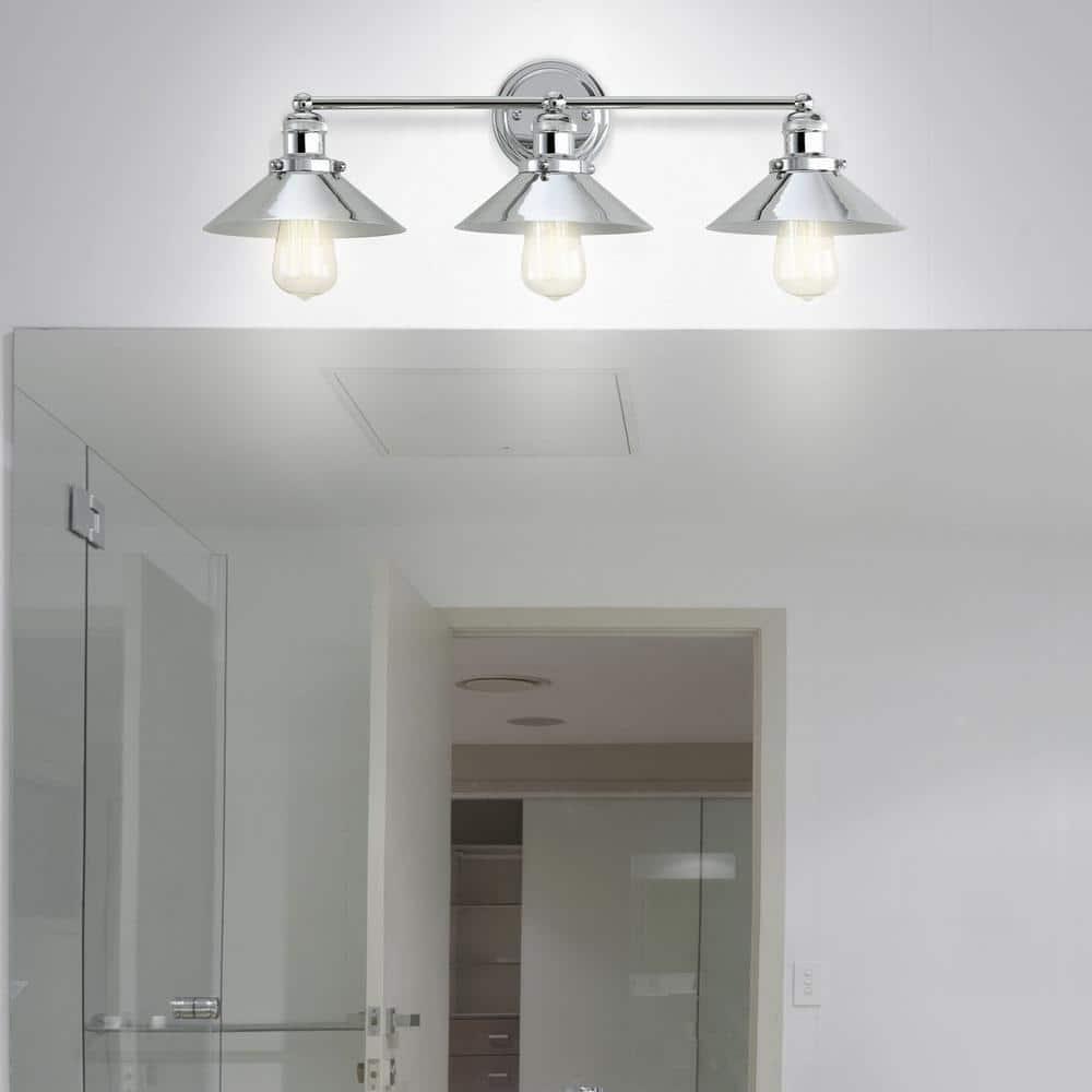 June 26.5 in. 3-Light Metal Chrome Vanity Light