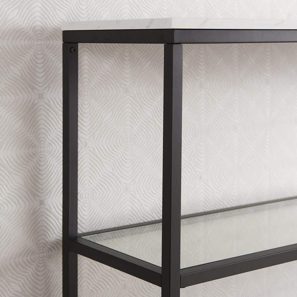 Evelyn&Zoe Errol 55" Wide Rectangular Console Table with Faux Marble Top, Blackened Bronze