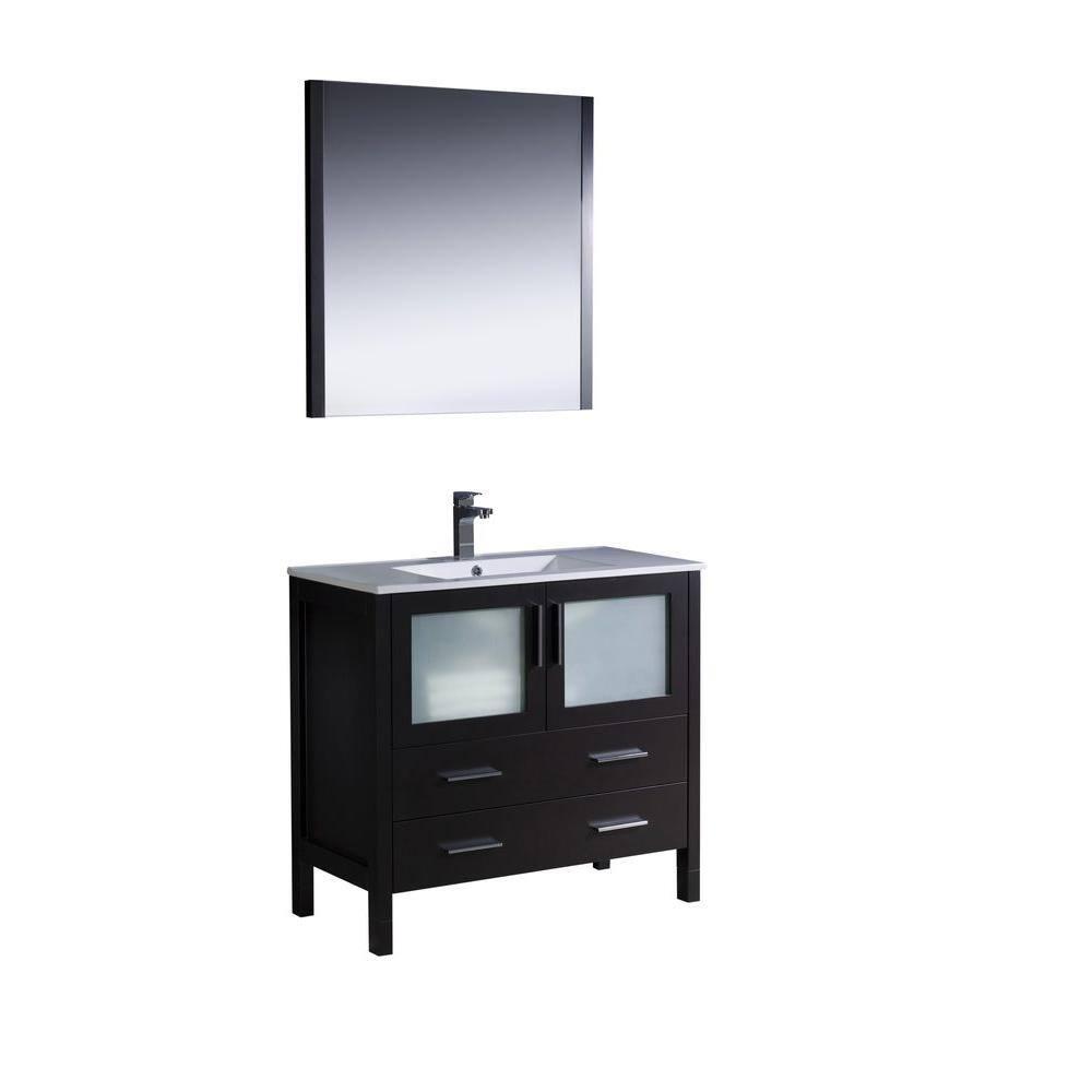 Torino 36'' Single Bathroom Vanity with Ceramic Top with Mirror