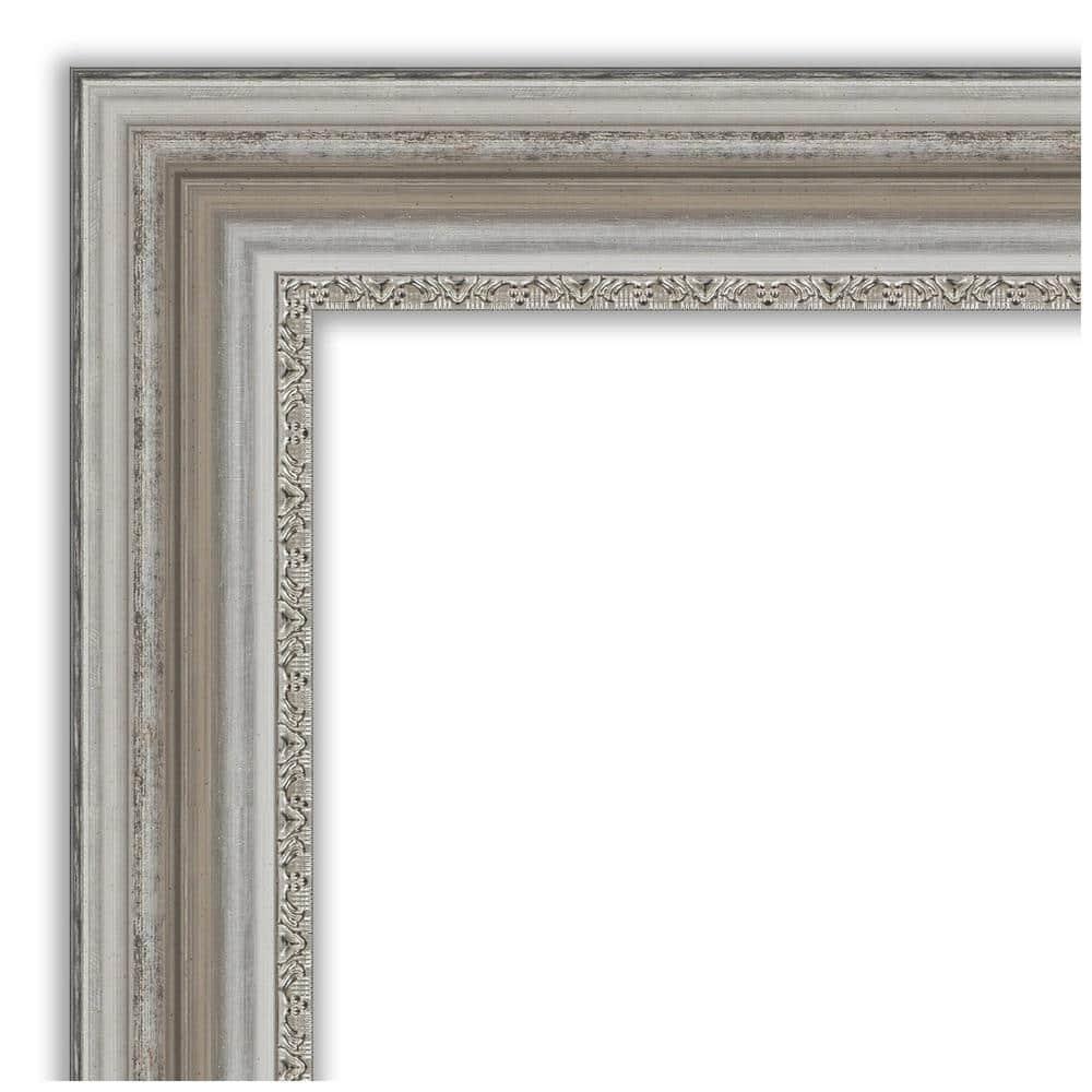 Amanti Art 42" x 30" Parlor Framed Bathroom Vanity Wall Mirror Silver: Modern Style, Beveled Glass, Wood Frame, Wall Mounted
