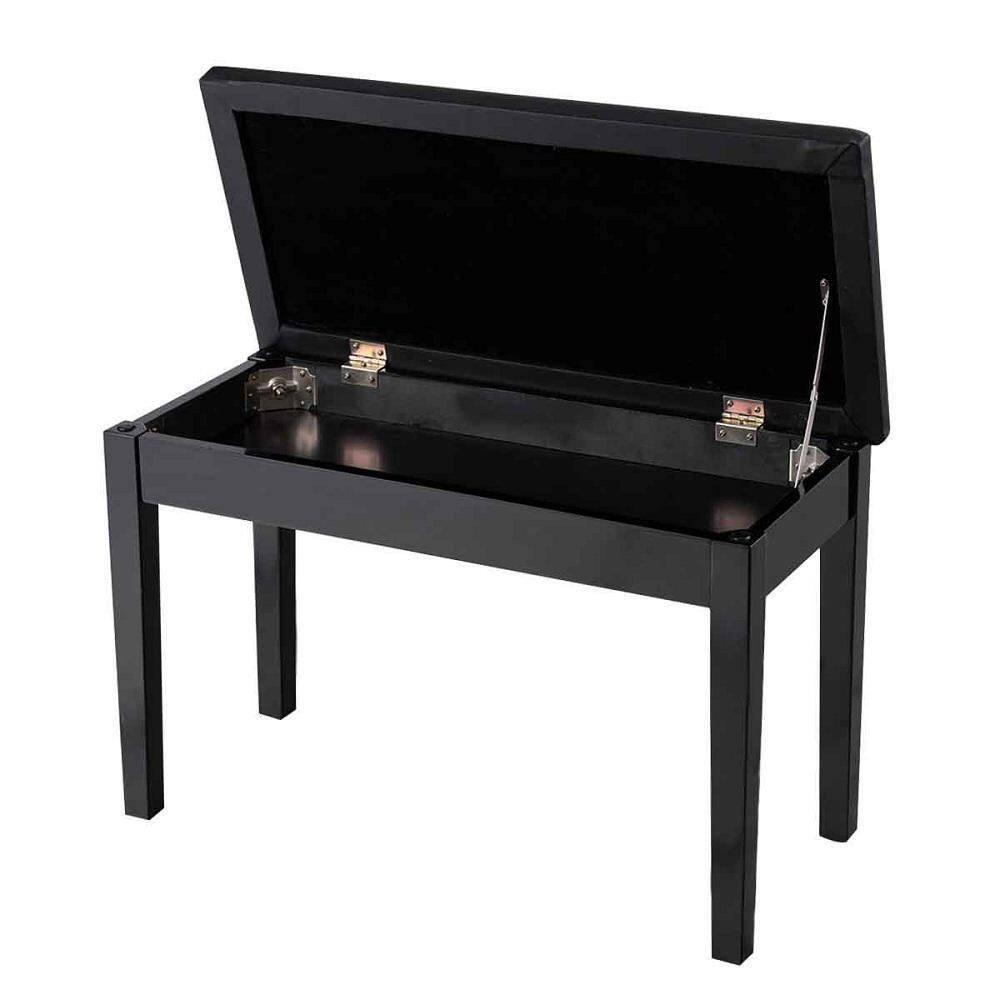 Tangkula PU Leather Piano Bench Solid Wood Padded Double Duet Keyboard Seat w/ Storage Box Black