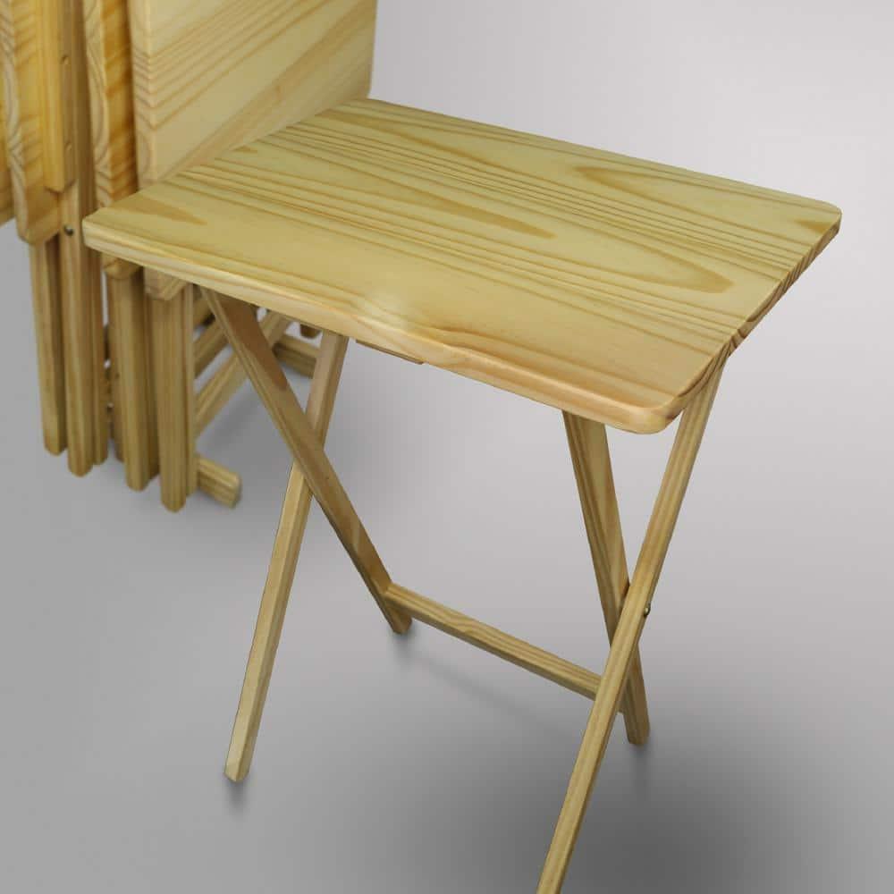 5 Piece TV Tray Table Set in Natural (4 Trays, 1 Stand)