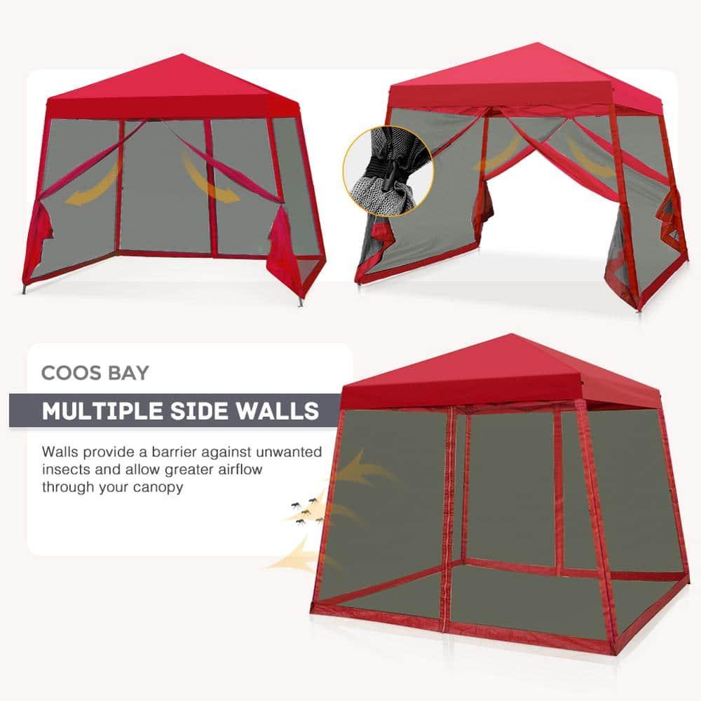 COOS BAY 10 Ft. W X 10 Ft. D Steel Pop Up Slant Leg Patio Gazebo With Netting