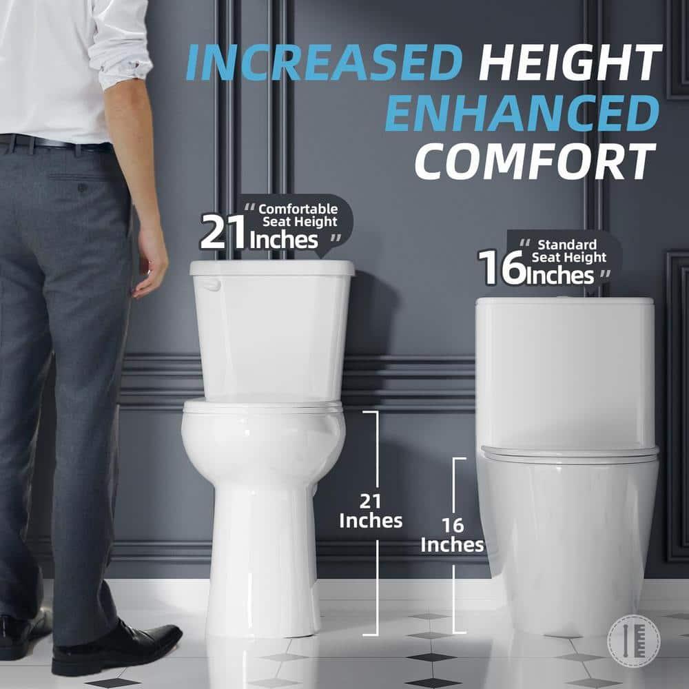 High Toilets For Seniors 21 Inch | 1.28gpf Single Flush Two-piece Extra Tall Toilets | Tall Toilet For Bathrooms Comfort Height Elongated, 12inch Rough-in Extra High Toilet For Tall People, Disabled