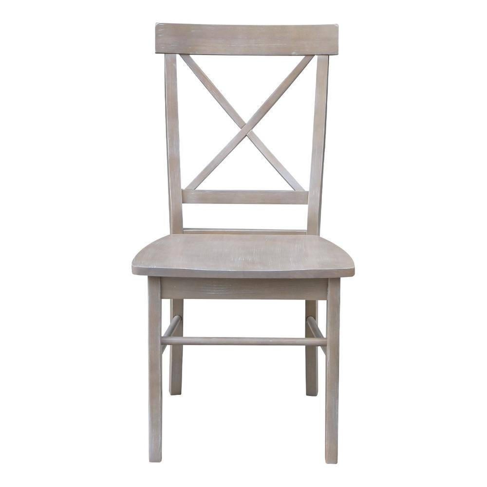 Set of 2 X Back Chairs with Solid Wood Seat Washed Gray/Taupe - International Concepts
