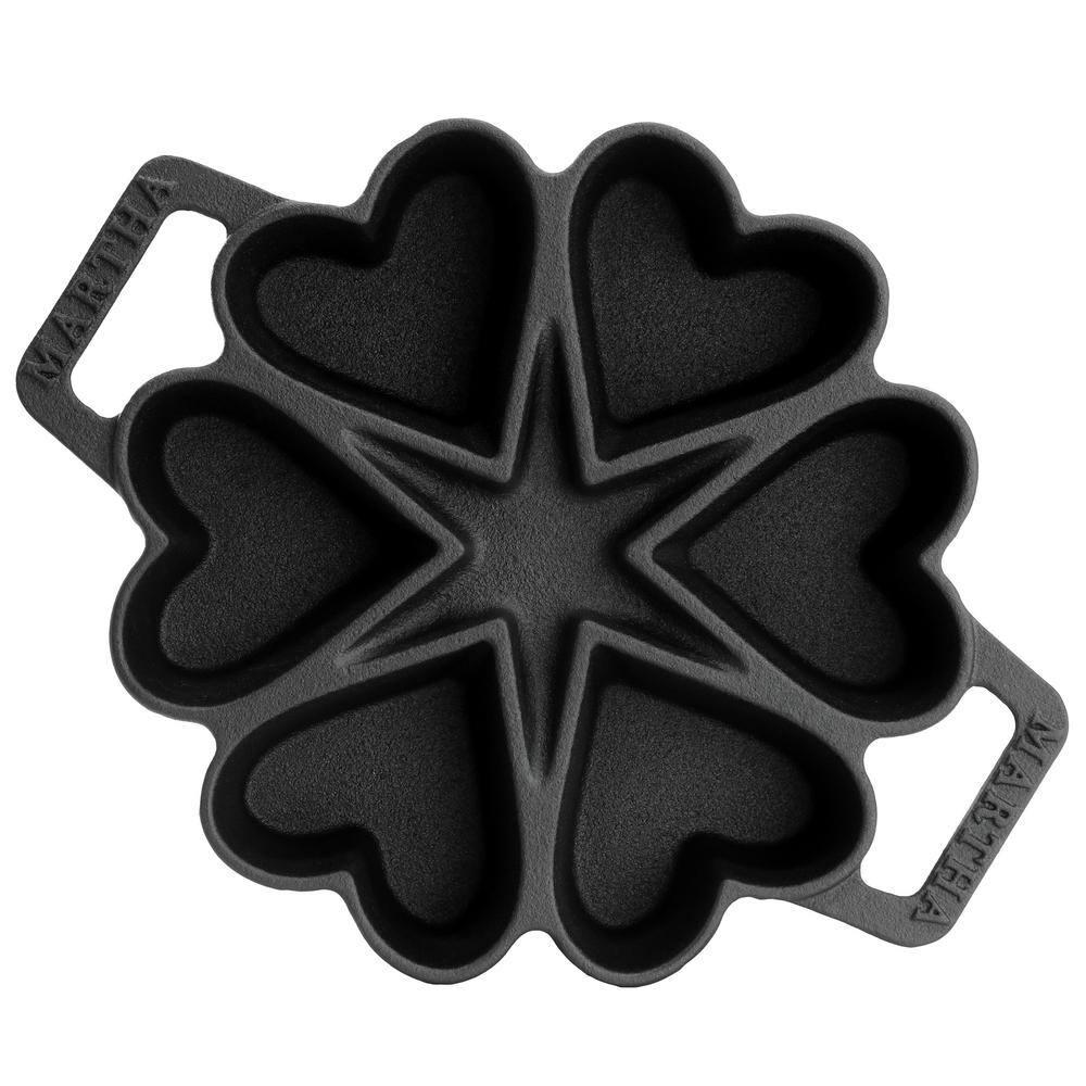6-Cups Heart Mold Pre-Seasoned Cast Iron Pan in Black