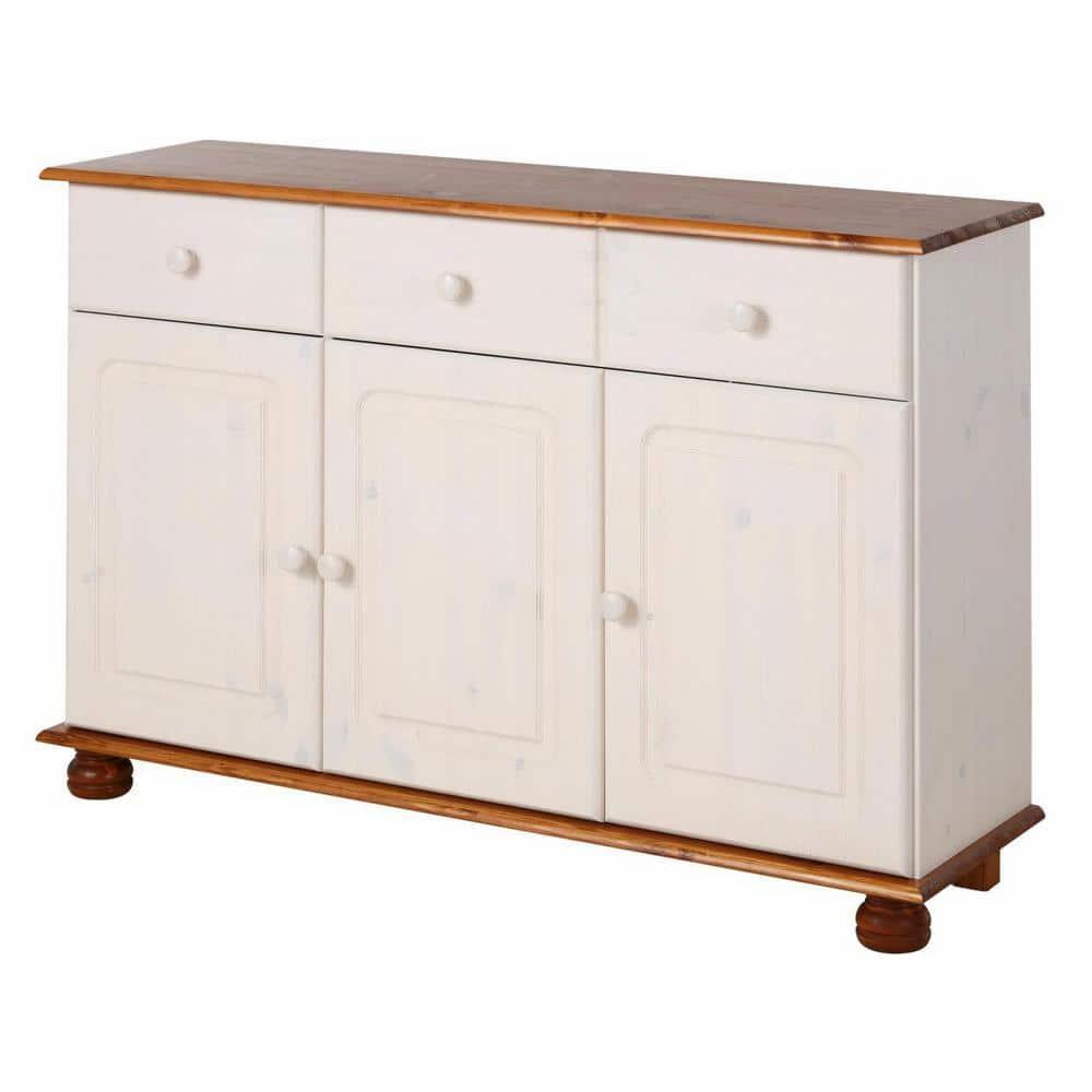 RealRooms Chester Sideboard with 3 Drawers and 2 Cabinets, White and Honey