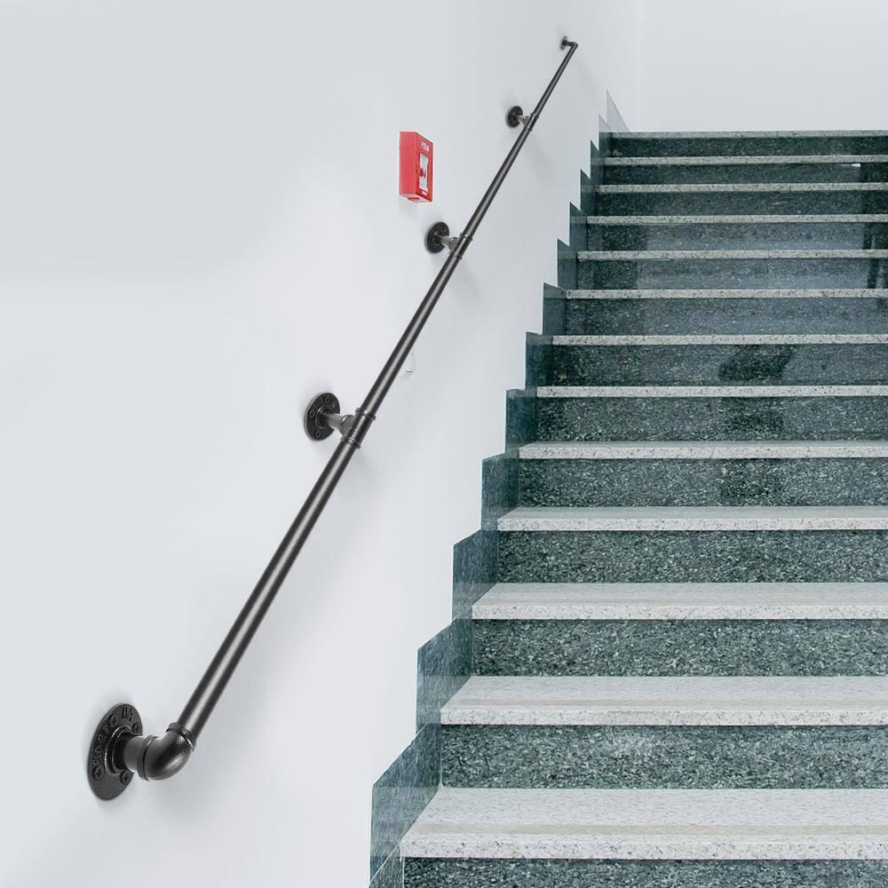 Black PVC and Stainless Steel Stair Handrail, 39.37 in