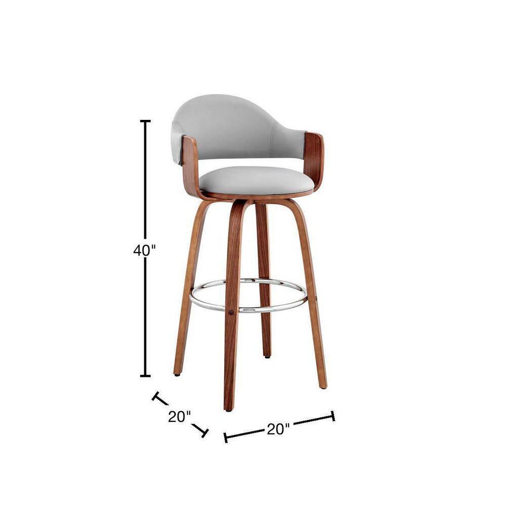 Daxton 30" Gray Faux Leather and Walnut Wood Bar Stool