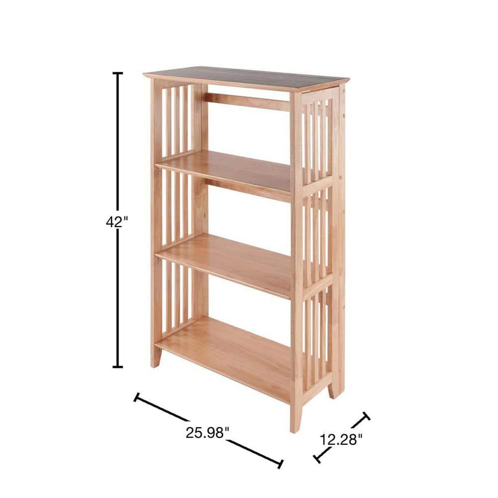 42" 4 Tier Foldable Bookshelf Natural - Winsome: Beech Wood, Slatted-Side, Home Office Storage