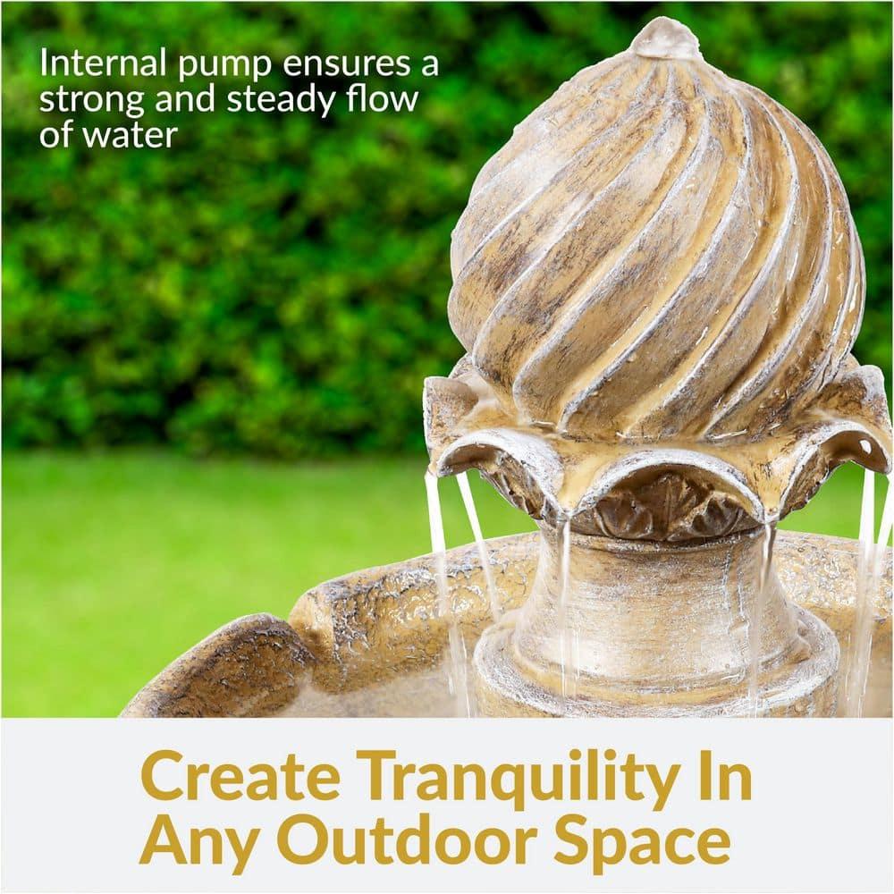 Sunnydaze Outdoor 2-Tier Solar Powered Water Fountain with Battery Backup and Submersible Pump - 35" - Earth Finish