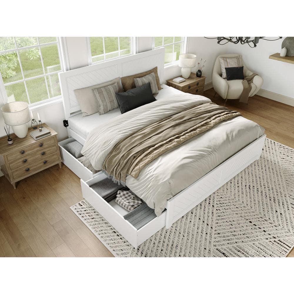 AFI Canyon White Solid Wood Platform Bed with Matching Footboard & Storage Drawers, King