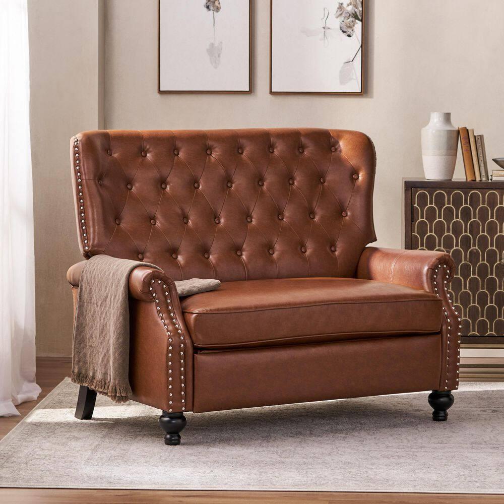 Noble House Dero Faux Leather Tufted Oversized Recliner, Cognac Brown and Espresso