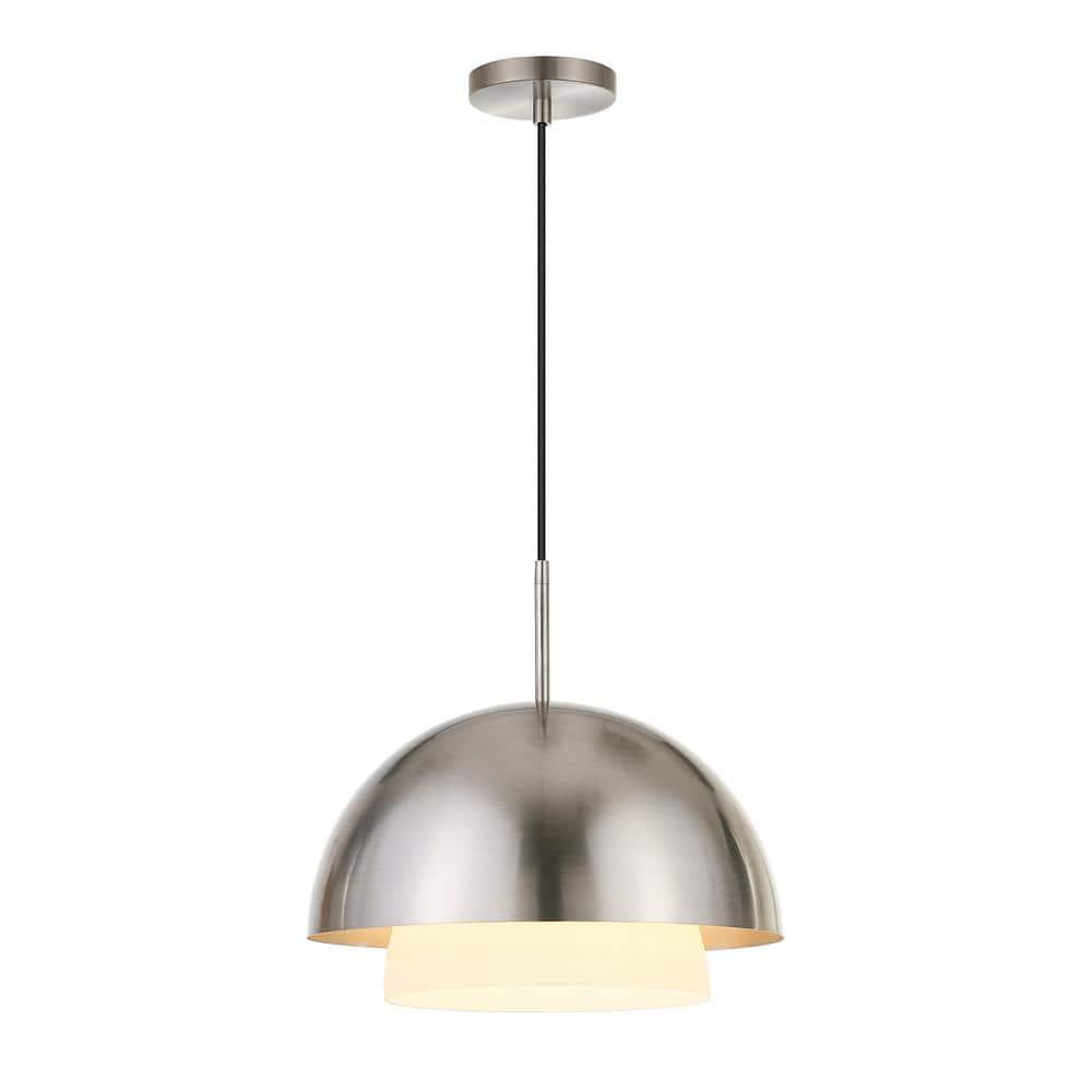 Evelyn&Zoe 15" Brushed Nickel Metal/Glass Pendant