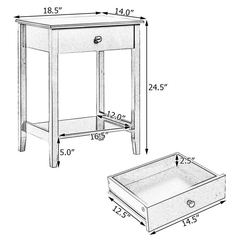 Costway Nightstand End Table Storage Display Bedroom Furniture Drawer Shelf Beside Grey