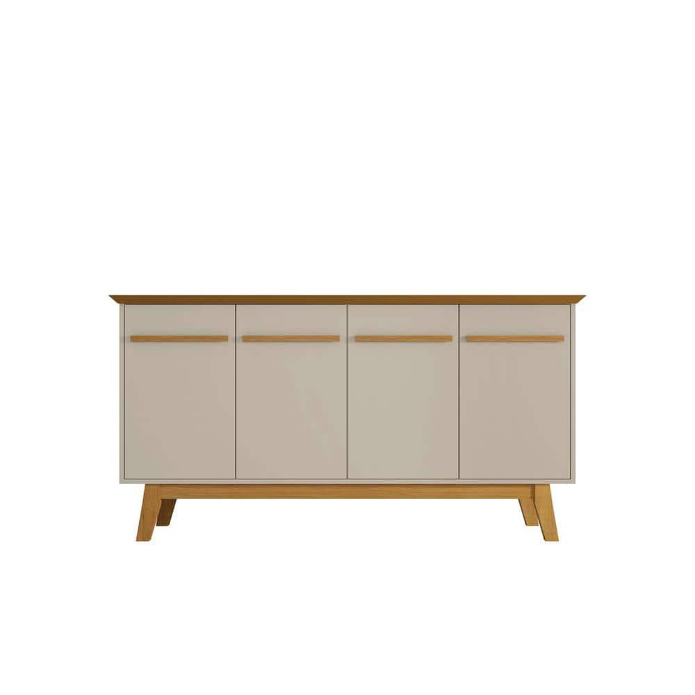 62.99" Yonkers Sideboard Off White/Cinnamon - Manhattan Comfort: Mid-Century Buffet Console