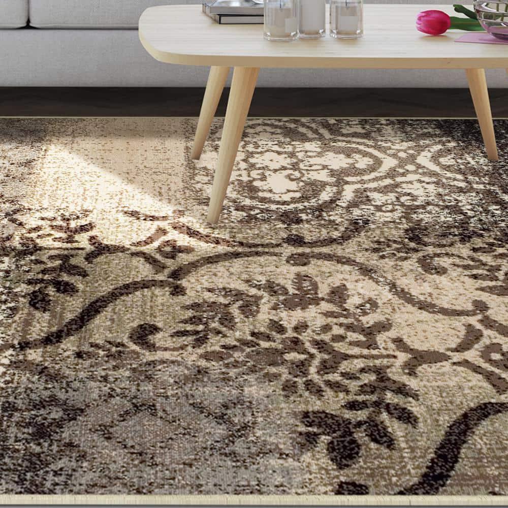 Bristol Abstract Damask Indoor Area Rug by Blue Nile Nills - 8' x 10', Beige-Brown