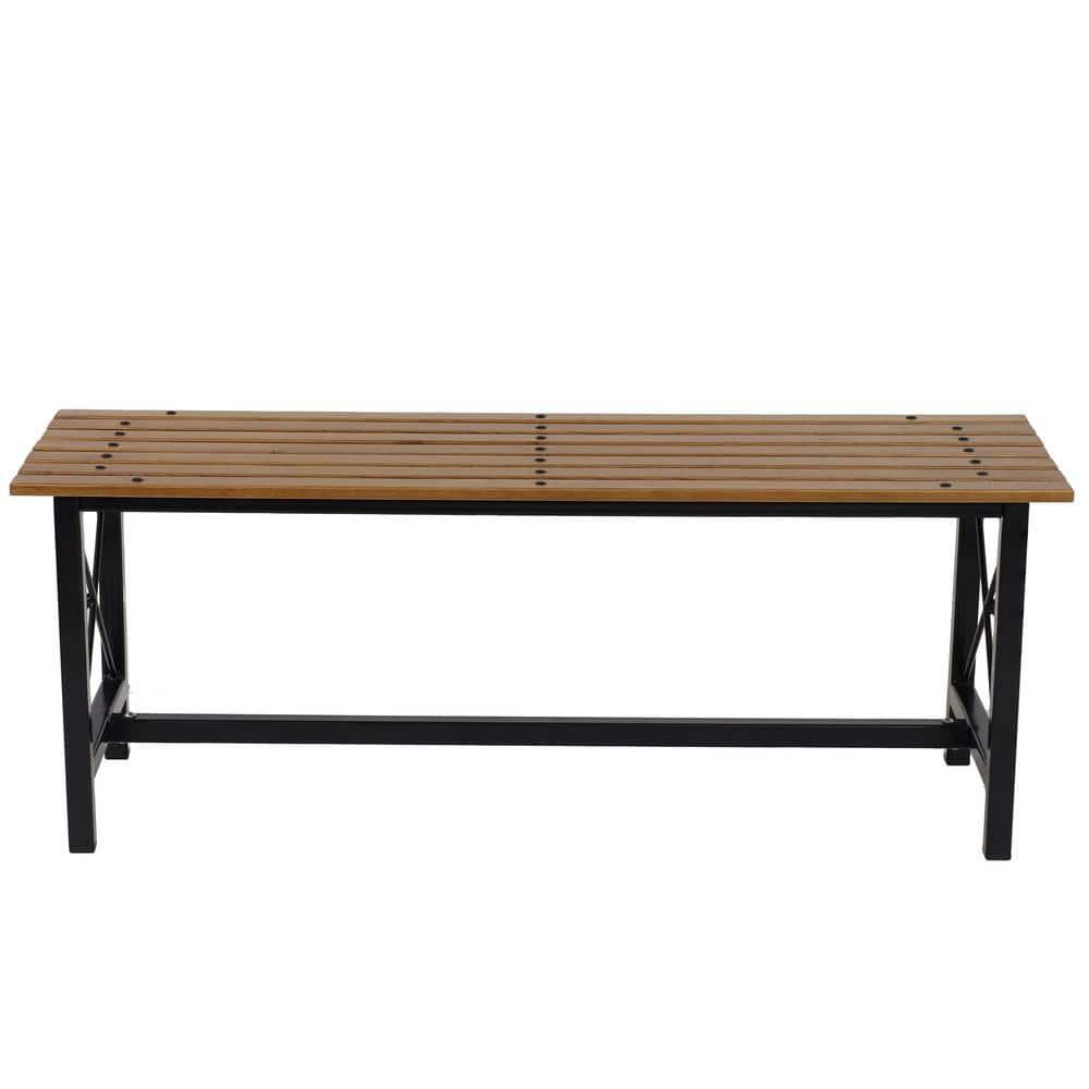 Sunnydaze European Chestnut Patio Dining Bench with Steel Frame - 17.75" H