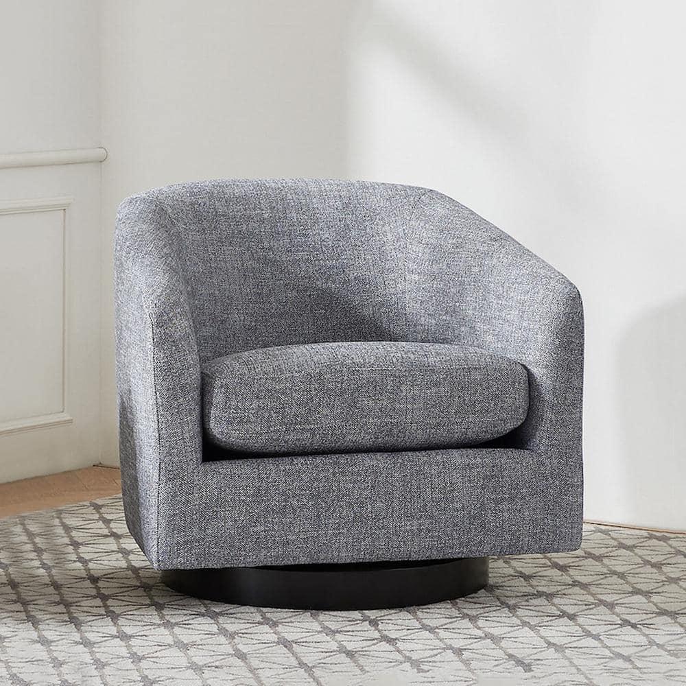 Nereus Gray Velvet Swivel Accent Chair with Arms and Wood Base