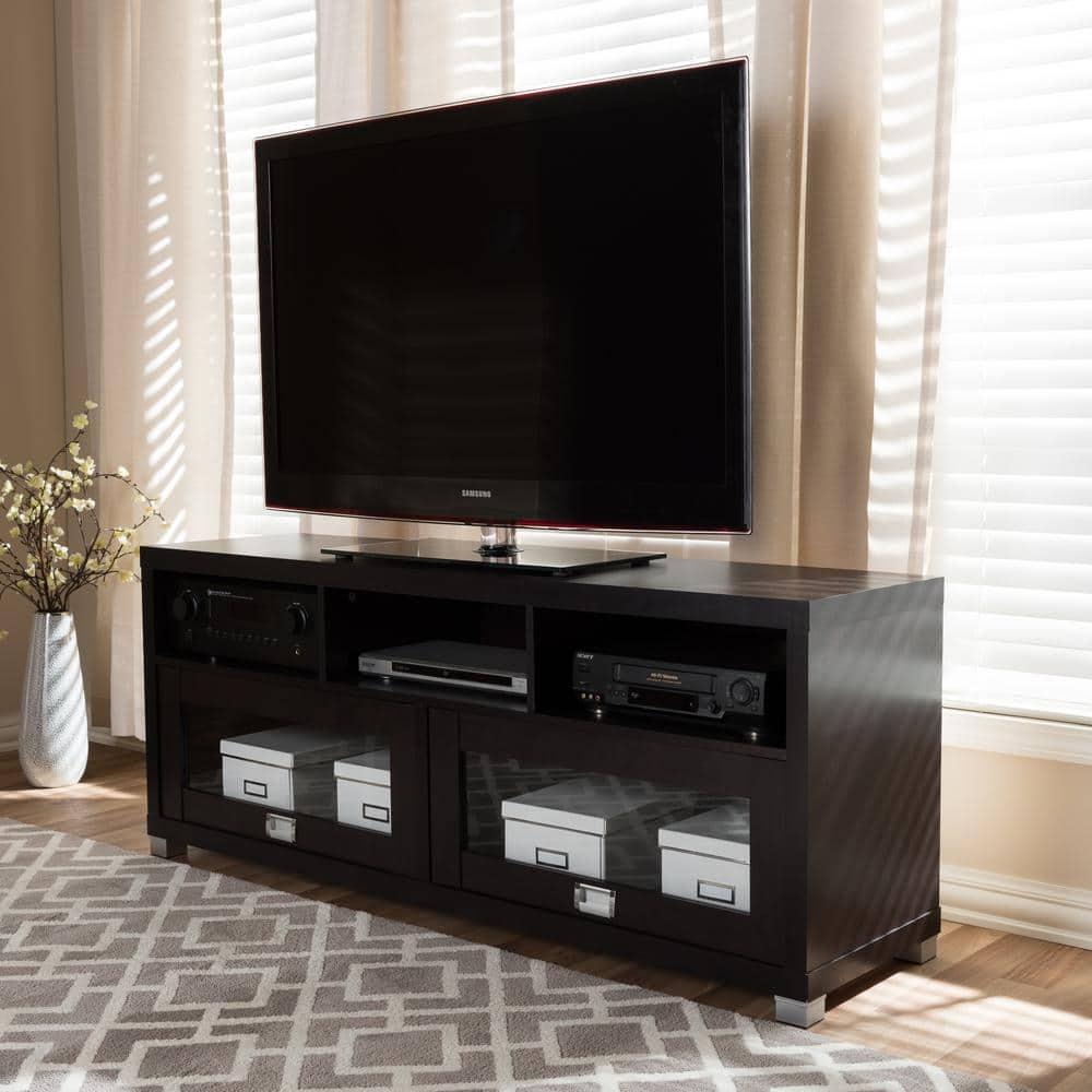 Modern TV Stand for TVs up to 62" Dark Brown - Wholesale Interiors: Entertainment Center with Cable Management