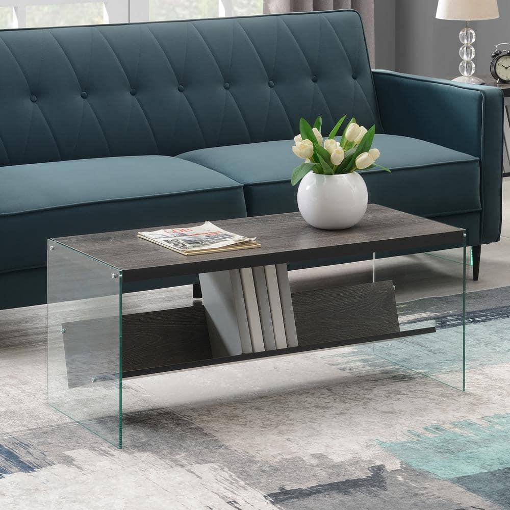 Convenience Concepts SoHo Glass Coffee Table with Shelf, Weathered Gray/Glass