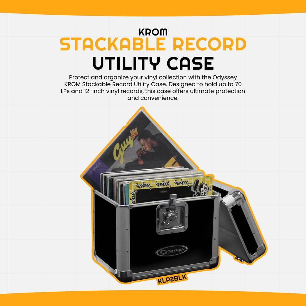 Odyssey KROM Stackable Record Case for 70 12" Vinyl Records & LPs, Black